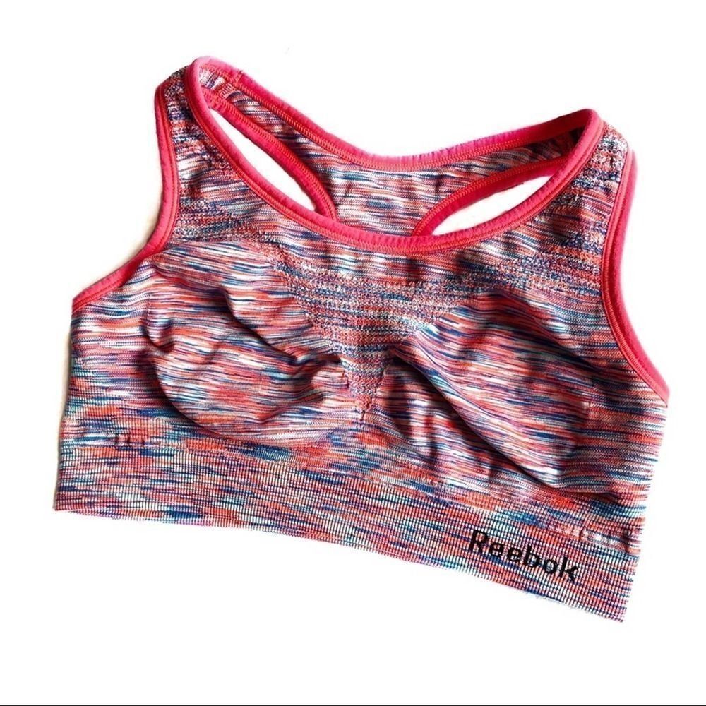 ‎Reebok pink micro stripe sports bra